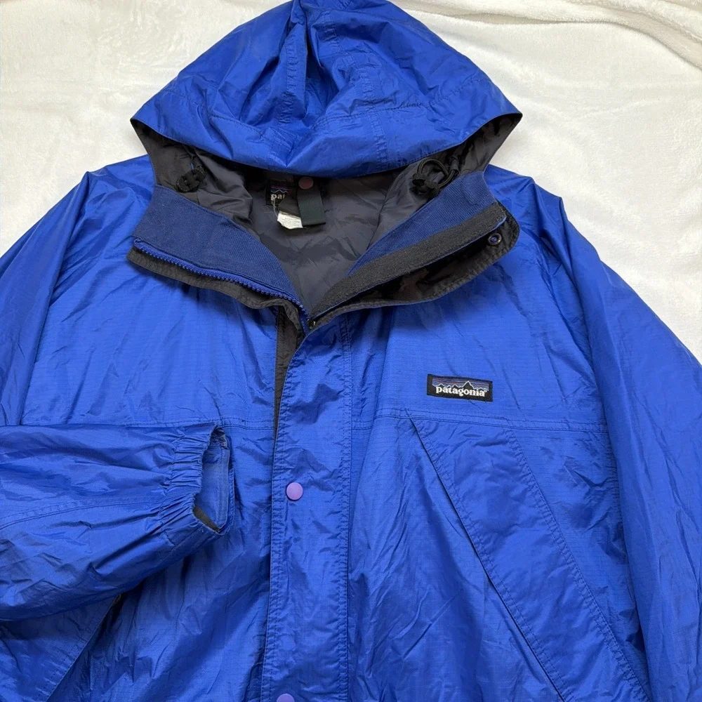 Patagonia‎ Kids Rain Jacket Blue Hooded Waterproof Vintage Size L 12